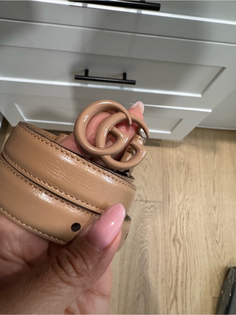 Gucci Nude/ Tan Double-G Buckle Leather Belt size 80